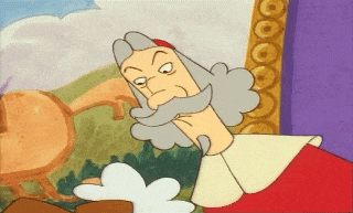 a cartoon drawing of a man with a beard and a red collar