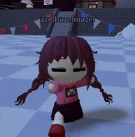 a video game character named azehazelmazel is running on a checkered surface