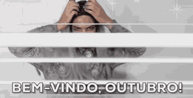 a man in a military uniform is peeking through a window with the words bem-vindo outubro .