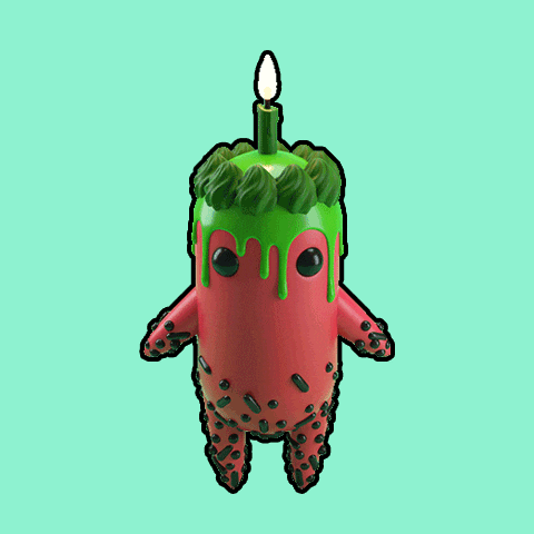 a cartoon character with a candle on top of it 's head
