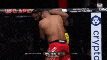two men are fighting in a ufc apex cage