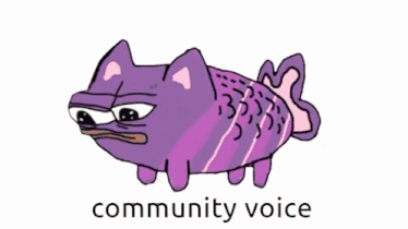 a purple cat with butterflies coming out of its mouth and the words community voice