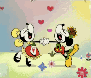 mickey mouse and minnie mouse are holding hands in a cartoon