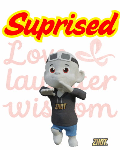 a cartoon character is standing in front of a sign that says suprised love laughter wisdom