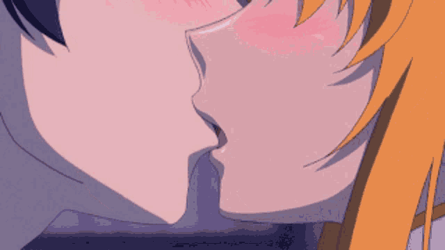 a couple of anime characters kissing each other on the cheek