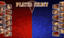 a player select screen shows a red and blue background