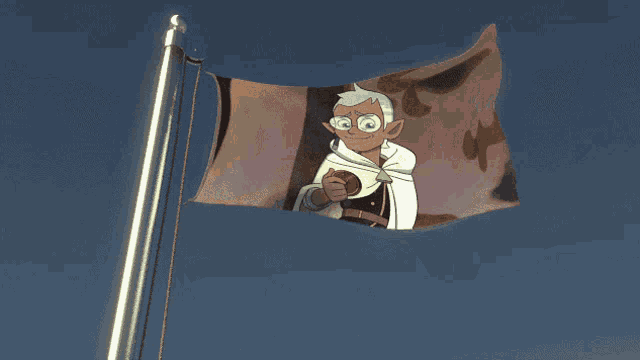 a flag with a picture of a man with glasses on it