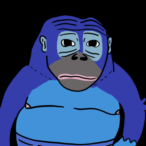 a drawing of a blue gorilla with a pink face