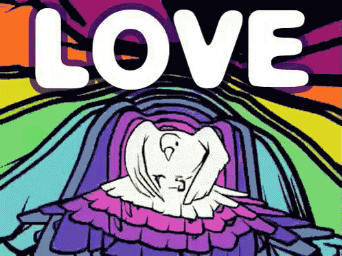 a cartoon drawing of a woman with the word love above her