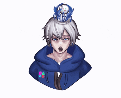 a drawing of a person wearing a blue hoodie with a playstation logo on it
