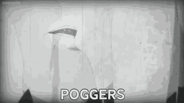 a black and white drawing of a person 's face with the words poggers written on it .