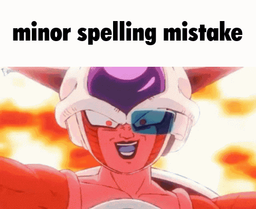 a cartoon character with the words minor spelling mistake on the bottom