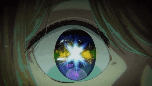 a close up of a person 's eye with a star in the middle