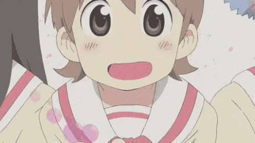 a cartoon girl is covering her mouth with her hands while another girl looks on .