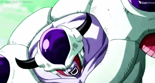 a close up of a dragon ball character with the words dragon ball in motion on the bottom