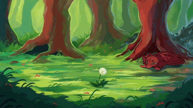 a cartoon drawing of a cat laying under a tree
