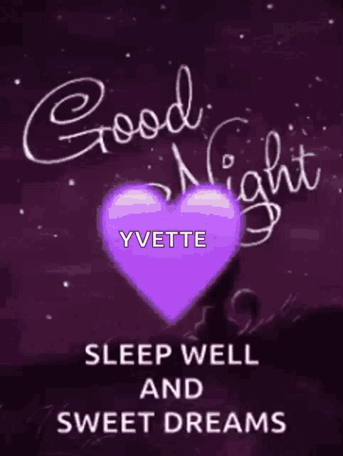 a purple heart is on a purple background with the words `` good night sleep well and sweet dreams '' .
