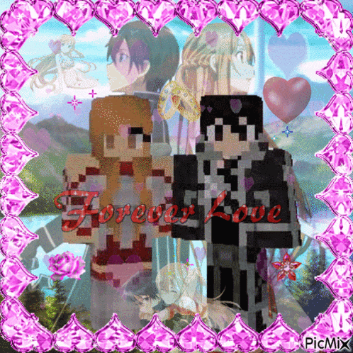 a picture of a boy and a girl with the words forever love written in red
