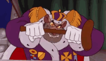 a cartoon character is holding a bat in his mouth and wearing a crown