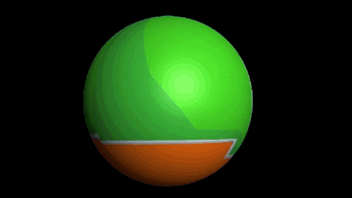 a green ball with a red white and orange stripe
