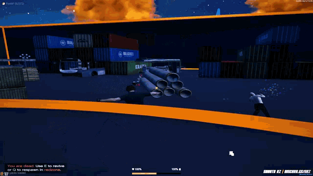 a screenshot of a video game with a message that says you are dead use e to revive