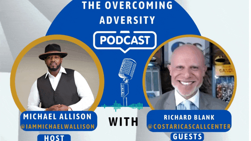 a poster for the overcoming adversity podcast with michael allison