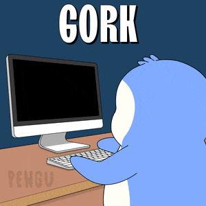 a cartoon penguin is typing on a keyboard in front of a computer screen that says cork