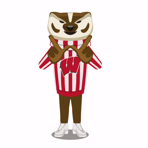 a mascot wearing a red and white striped shirt with the letter w on it