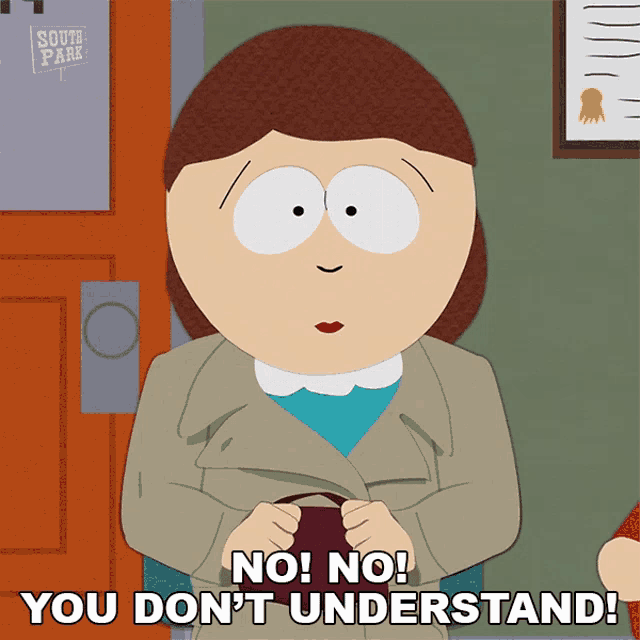 a cartoon character from south park says no no you don t understand