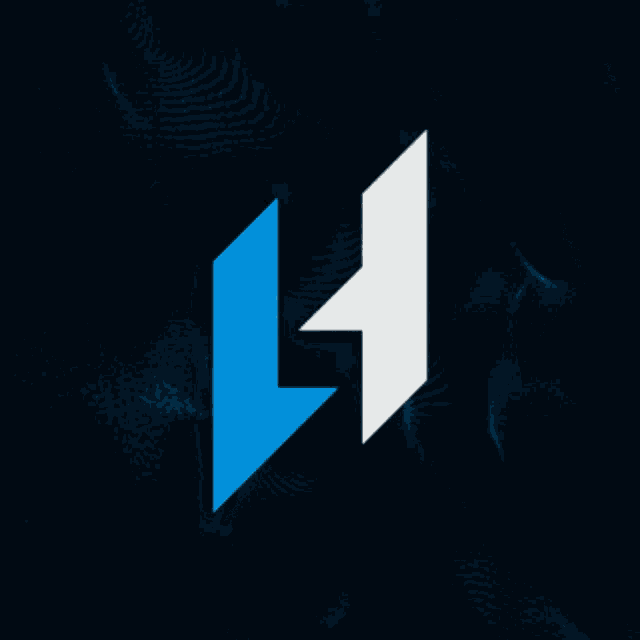 a blue and white logo with the letter h on it