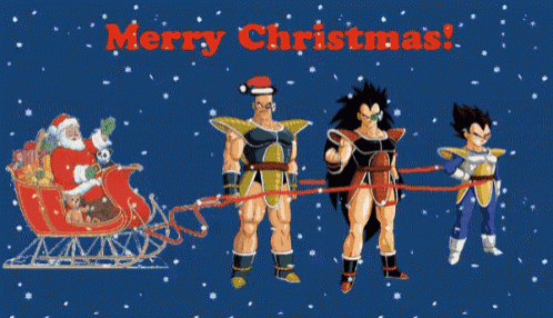 a merry christmas greeting card with a sleigh pulled by three men