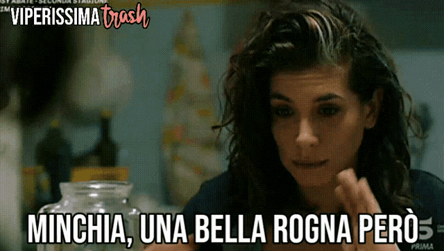 a picture of a woman with the words minchia una bella rogna pero below her