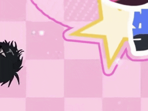 a cartoon character with long black hair is standing next to another cartoon character with short black hair .