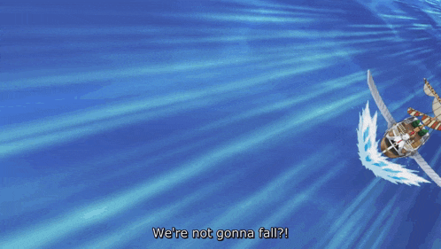 a ship in the ocean with the words " we 're not gonna fall " above it