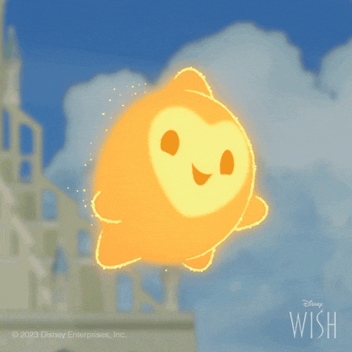 a cartoon drawing of a glowing orange object with the words disney wish written below it