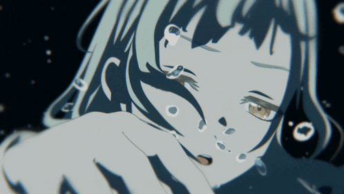 a drawing of a girl with water coming out of her eyes