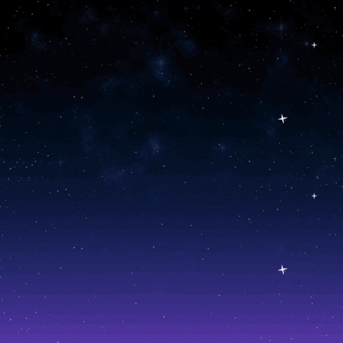 a purple sky with a few stars and lightning