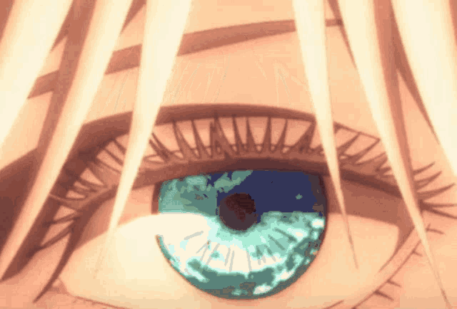 a closeup of a person 's eye with a blue pupil