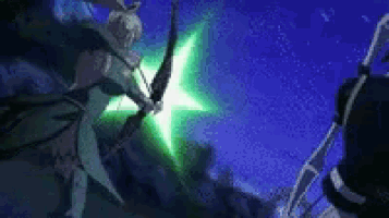 a man with a bow and arrow is fighting another man with a sword in a video game .
