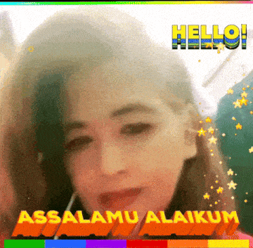 a picture of a woman with the words hello assalamu alaikum on the bottom