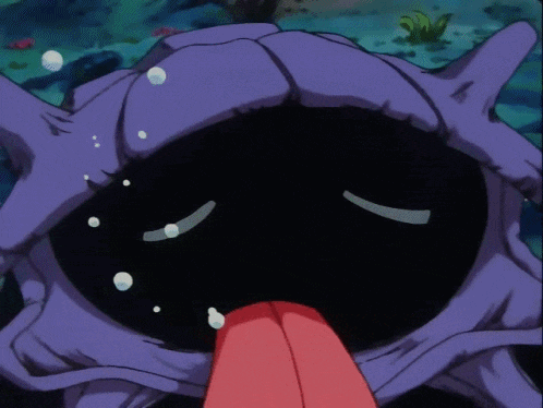a close up of a cartoon character with its tongue out