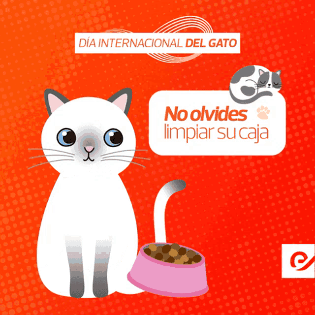 a poster for dia internacional del gato with a black and white cat