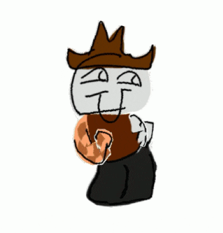 a cartoon of a man with a beard wearing a cowboy hat and scarf