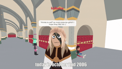 a cartoon character says " thinks to sell so many popular girls " in a hallway