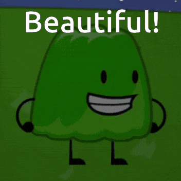 a green cartoon character is smiling with the words beautiful behind him