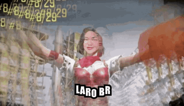 a woman in a superhero costume with the word laro br on the bottom right