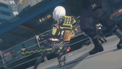 a girl with a sword and a backpack with the number 17 on it