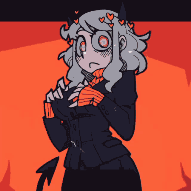 a drawing of a girl with horns and hearts on her hair