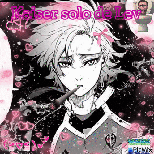 a picture of kaiser solo de lev with pink hearts on it