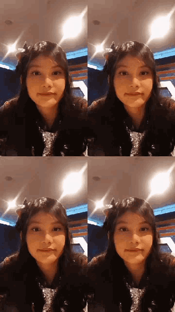 a collage of four pictures of a young girl